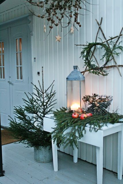 porch- rustic twig and greenery